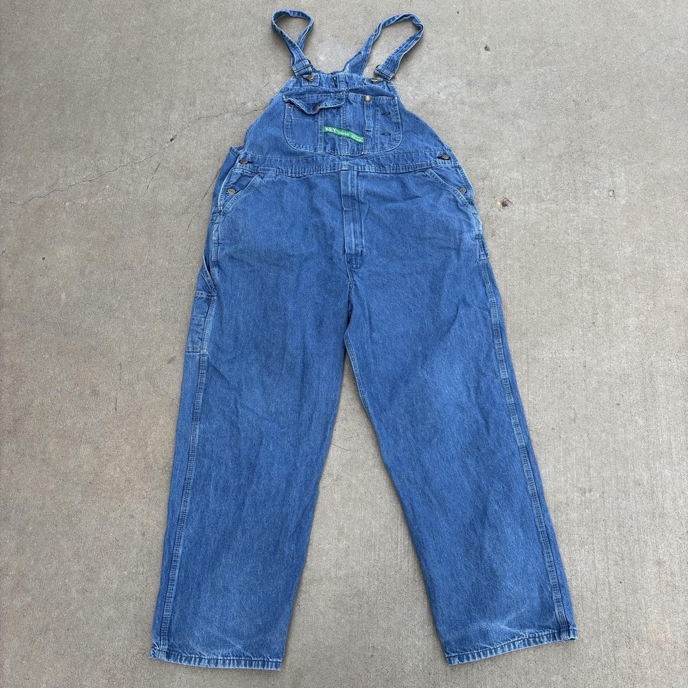 Key Overalls Mens 42x29 Blue Denim Bib Relaxed Fit Workwear Utility Pockets